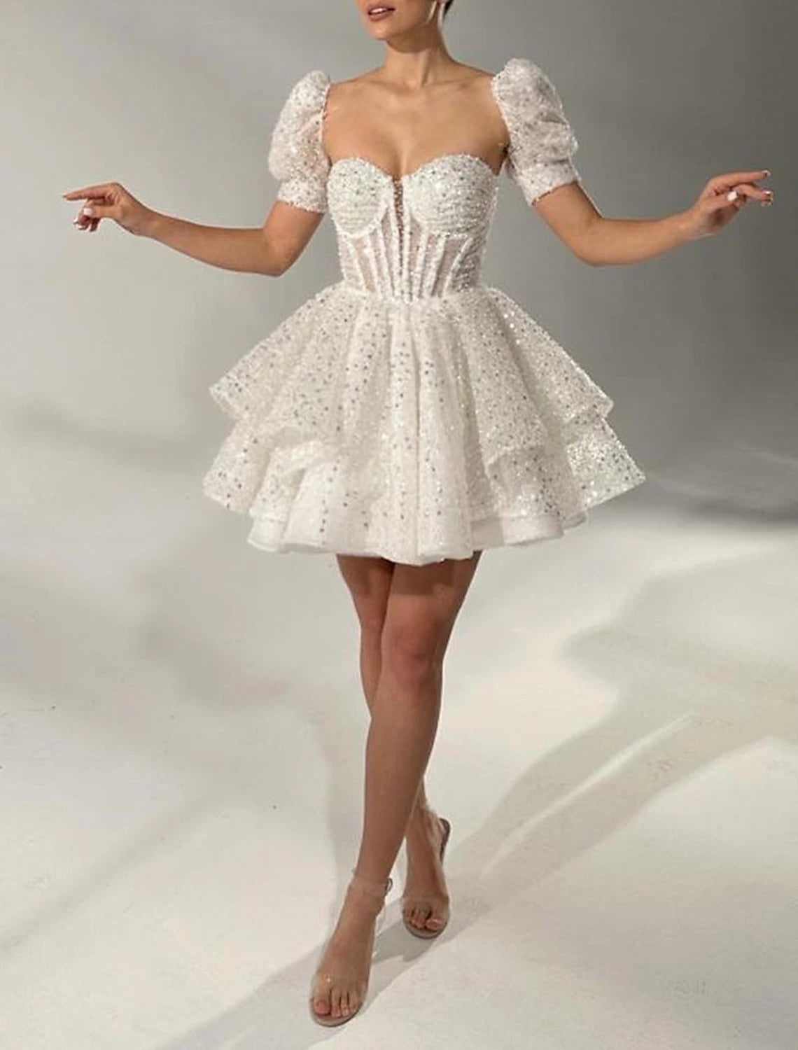 Abiti da cocktail a trapezio, corsetti, abiti da cerimonia, da ospite, da compleanno, corti/mini, maniche corte, scollo quadrato, con paillettes e perle.